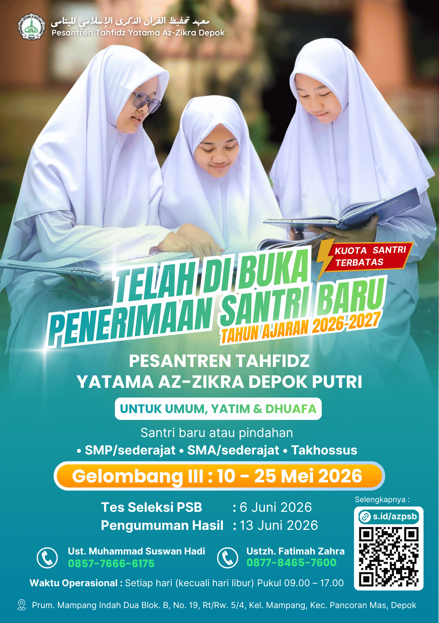 Brosur Pendaftaran Pesantren Tahfidz Yatama Az-Zikra Depok